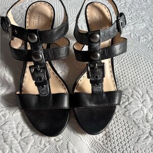 Coach Black Strappy Leather Sandals